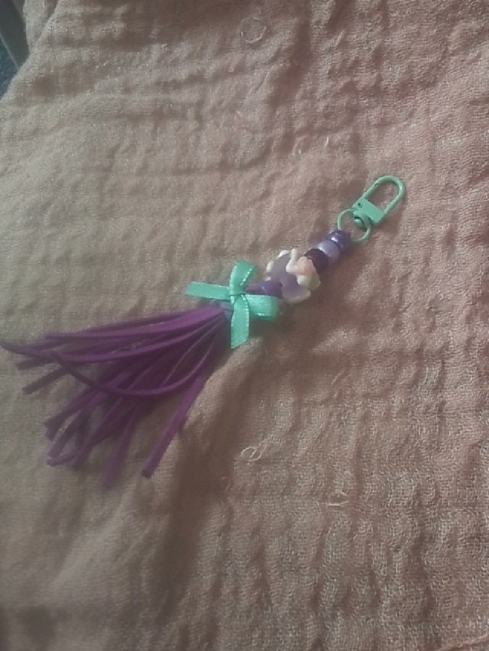 Purple Tassel Keychain with Mint Accents